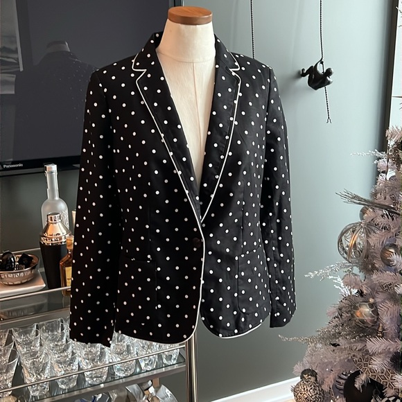 New (NWOT) Talbots Linen Blend Black & White Dot Blazer Size 8 - Picture 4 of 7